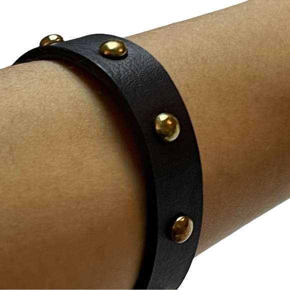 Dark Brown Leather Studded Bracelet with Adjustable Length Clasp Closure - Picture 3 of 10